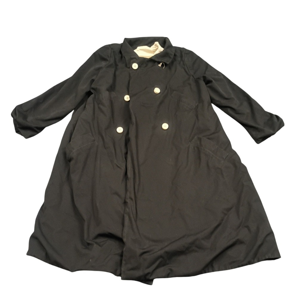 Vintage Trench Coat Womens Large Black Double Breasted Mid Length Lined Pocket‎